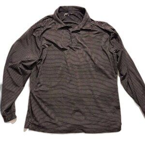 Nike Gold Dri Fit Men's Black and Gray Striped Polo Shirt XL